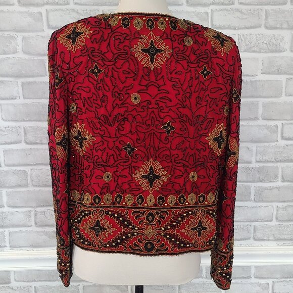 Vintage Adrianna Papell Evening Silk Beaded Jacket Small Formal Party *flaws - Picture 2 of 11